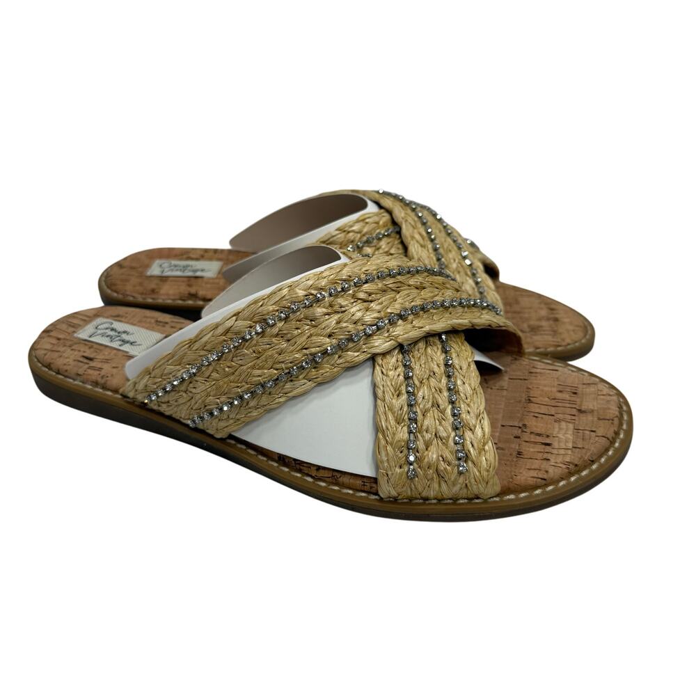 Crown Vintage Women’s Sandal Slides sz 8 Straw Bohemian NEW # box 926